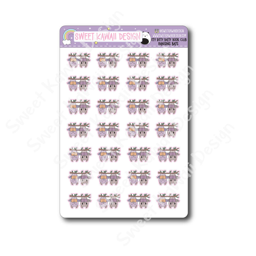 Kawaii Batty Book Club Stickers - Hanging Bats