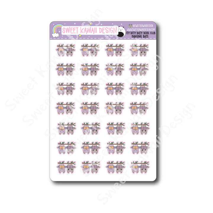 Kawaii Batty Book Club Stickers - Hanging Bats