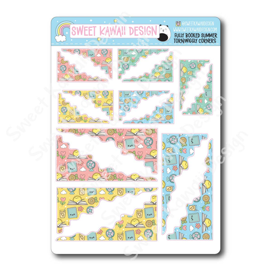Kawaii Torn / Wiggly Corner Stickers - Fully Booked Summer