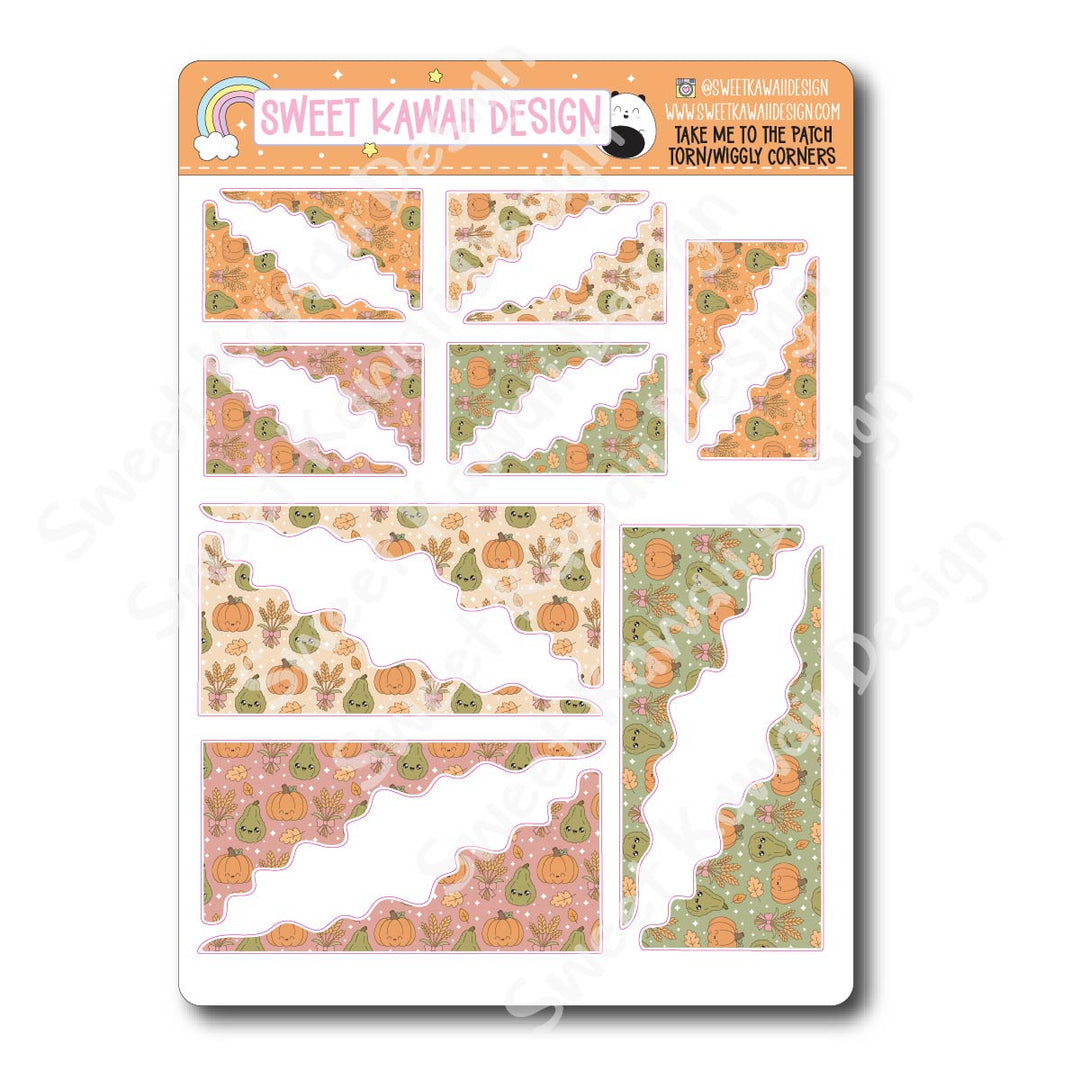 Kawaii Torn / Wiggly Corner Stickers - Take Me To The Patch