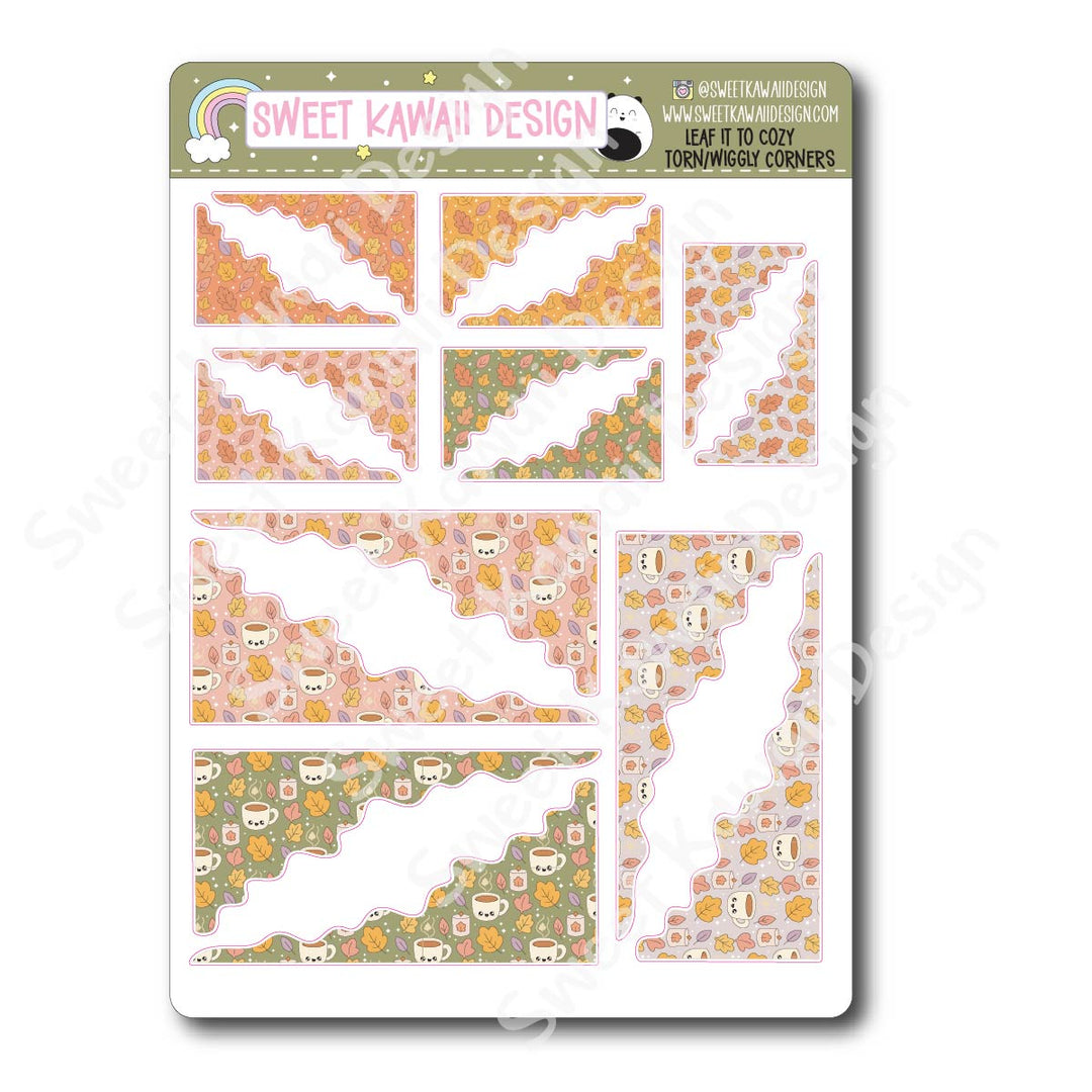 Kawaii Torn / Wiggly Corner Stickers - Leaf it to Cozy