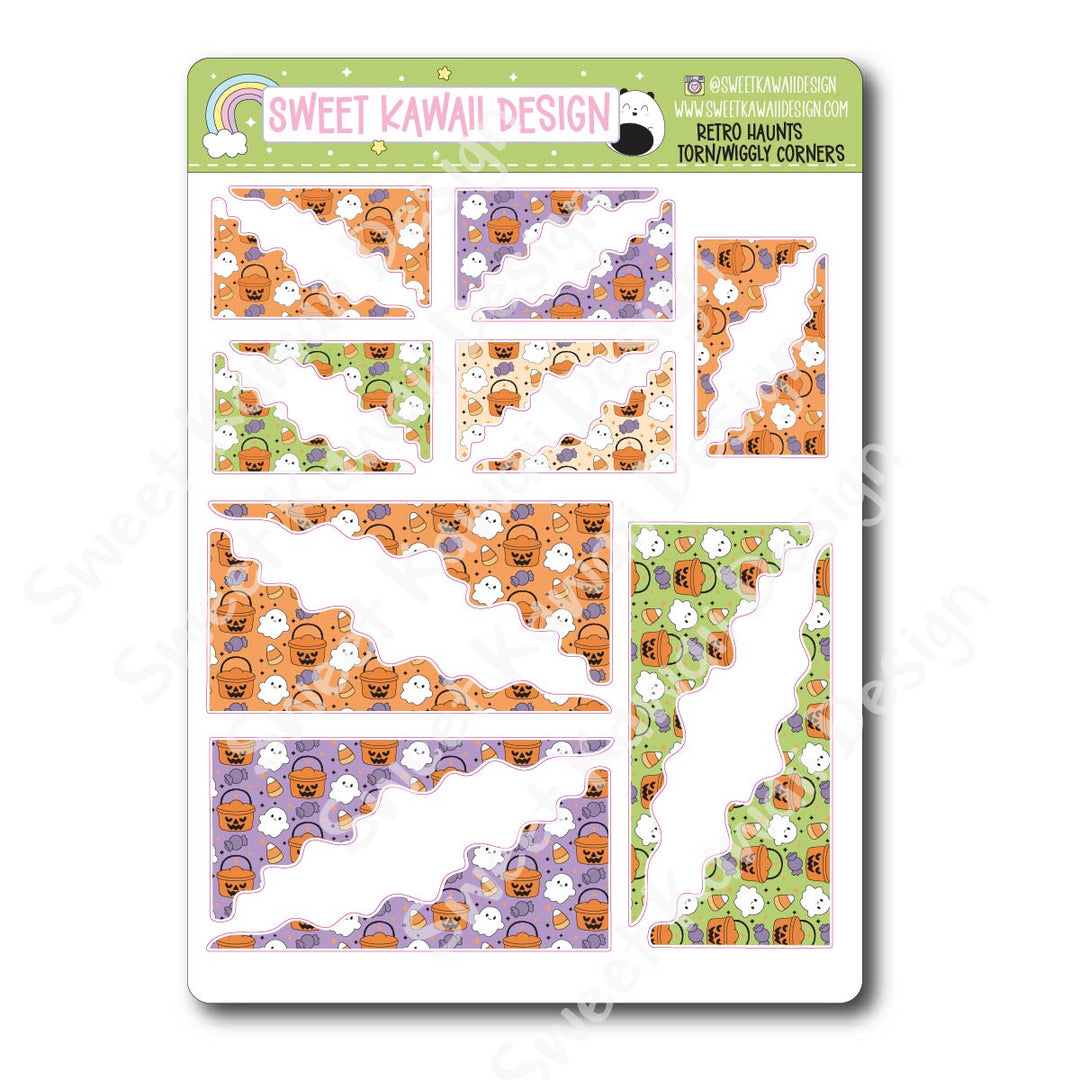 Kawaii Torn / Wiggly Corner Stickers - Retro Haunts