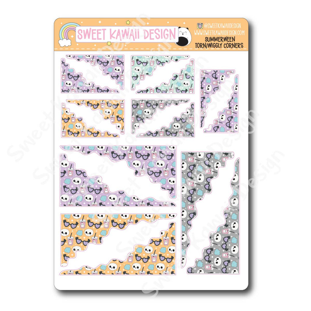 Kawaii Torn / Wiggly Corner Stickers - Summerween