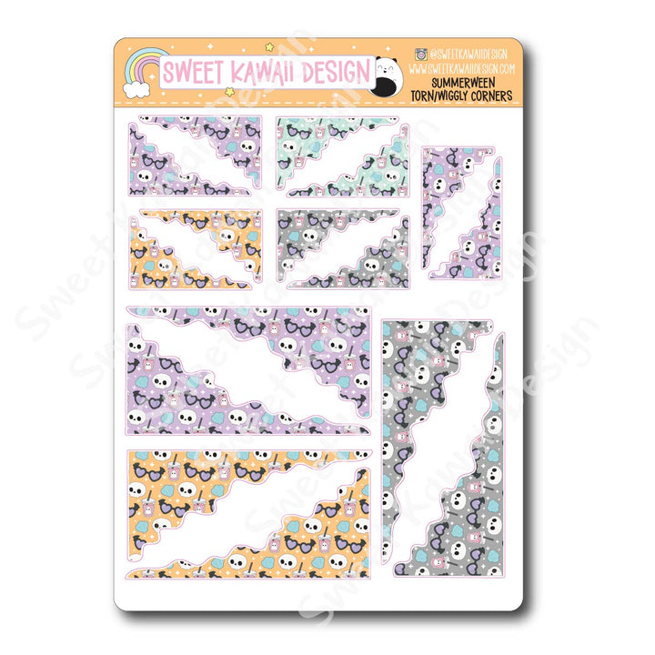 Kawaii Torn / Wiggly Corner Stickers - Summerween
