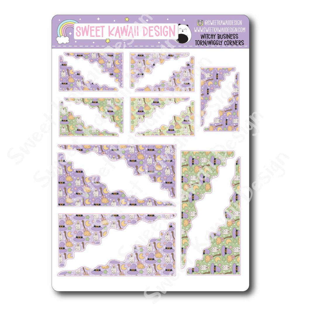 Kawaii Torn / Wiggly Corner Stickers - Witchy Business