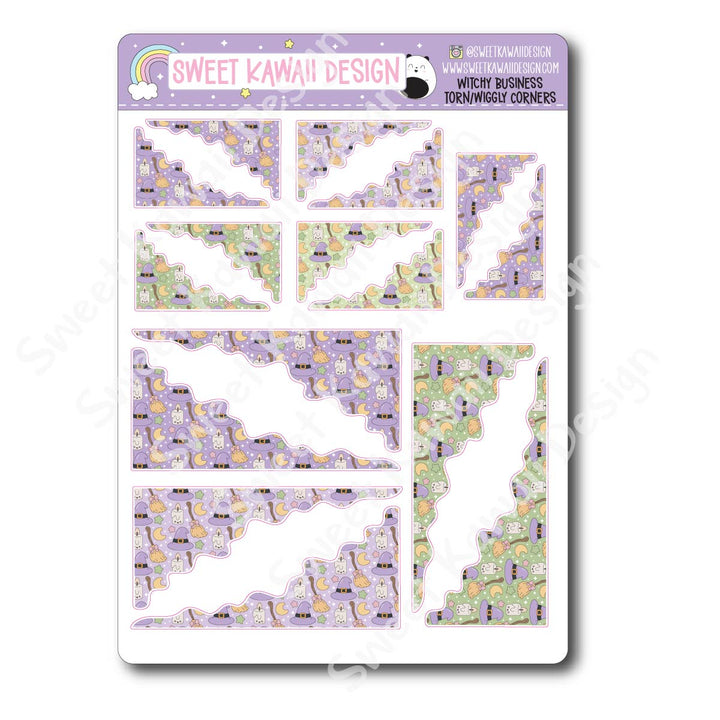 Kawaii Torn / Wiggly Corner Stickers - Witchy Business