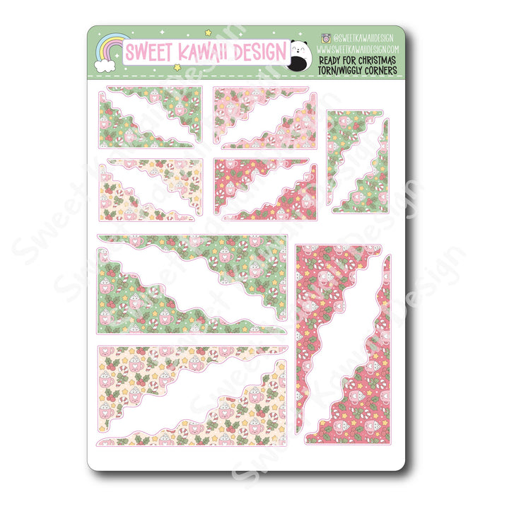 Kawaii Torn / Wiggly Corner Stickers - Ready for Christmas