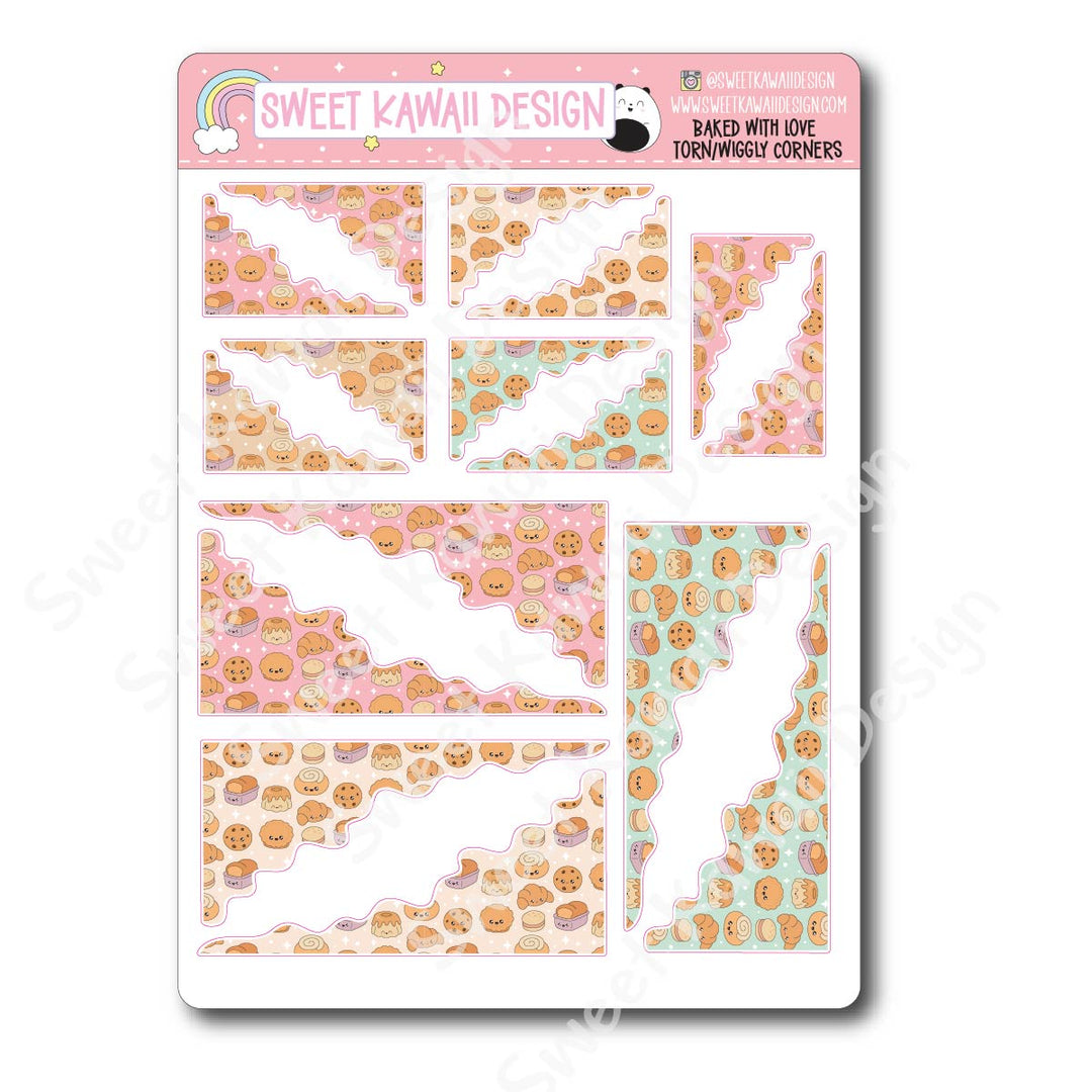 Kawaii Torn / Wiggly Corner Stickers - Baked with Love
