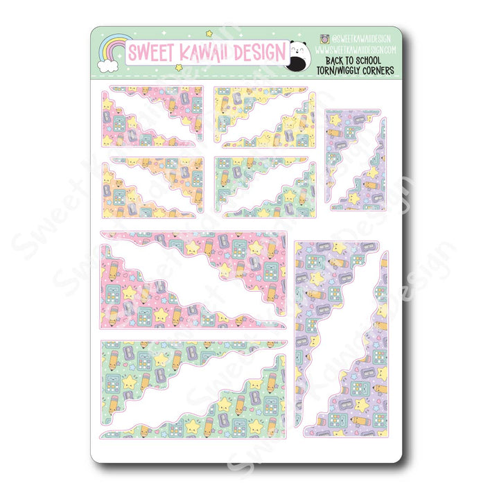 Kawaii Torn / Wiggly Corner Stickers - Back to School
