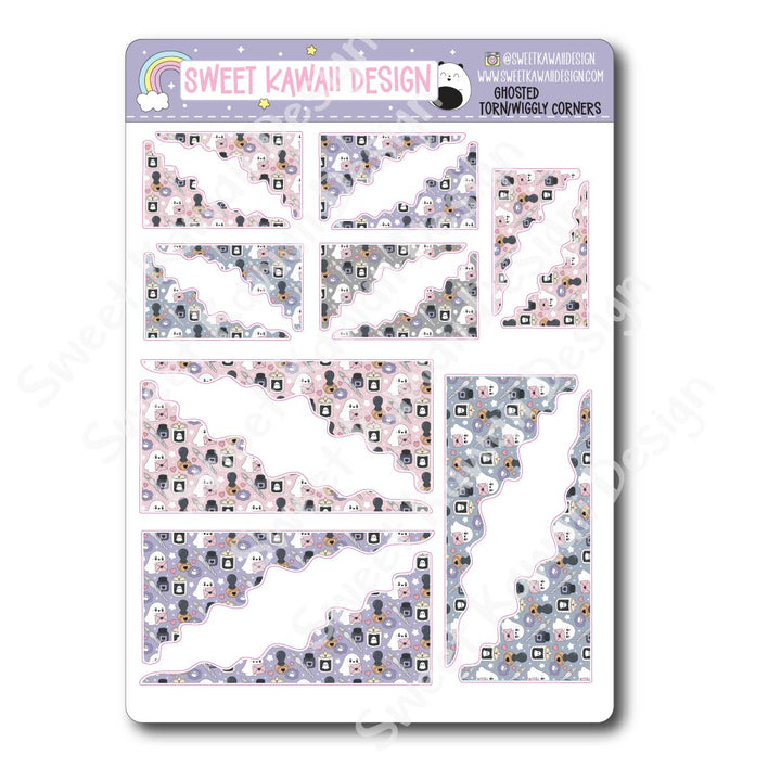 Kawaii Torn / Wiggly Corner Stickers - Ghosted