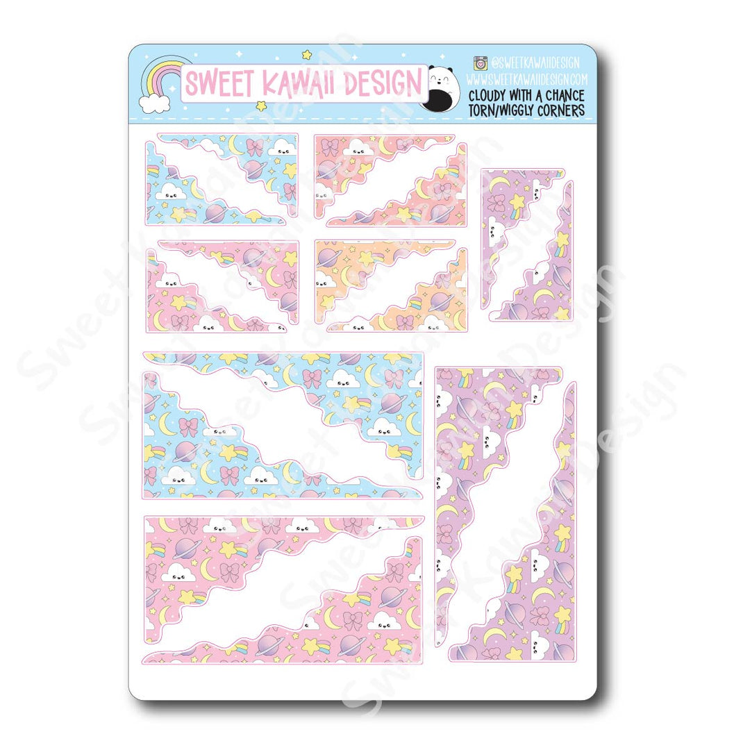 Kawaii Torn / Wiggly Corner Stickers - Cloudy With A Chance