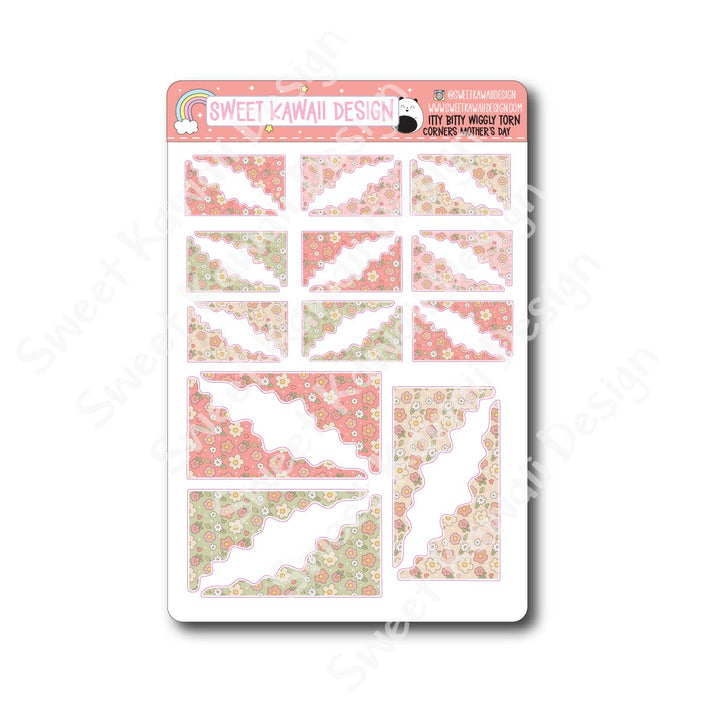 Kawaii Torn / Wiggly Corner Stickers - Mother's Day
