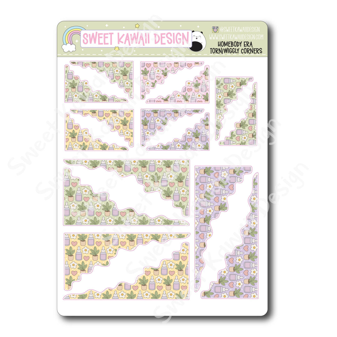 Kawaii Torn / Wiggly Corner Stickers - Homebody Era
