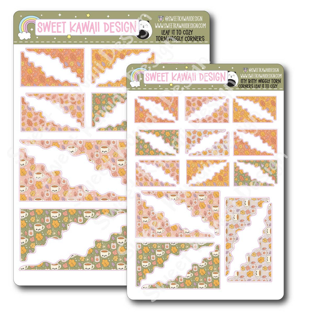 Kawaii Torn / Wiggly Corner Stickers - Leaf it to Cozy