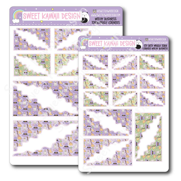 Kawaii Torn / Wiggly Corner Stickers - Witchy Business