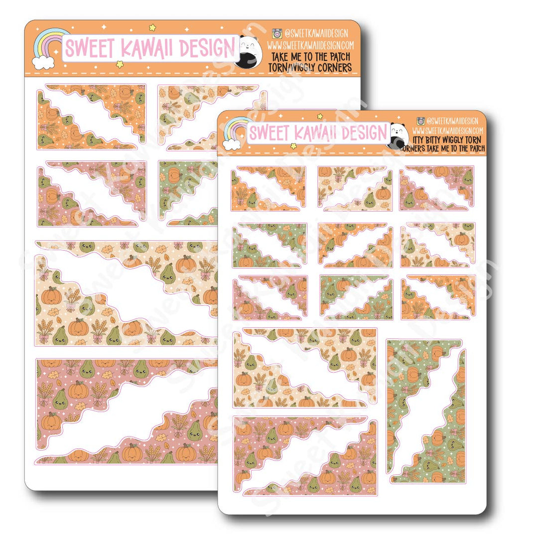 Kawaii Torn / Wiggly Corner Stickers - Take Me To The Patch
