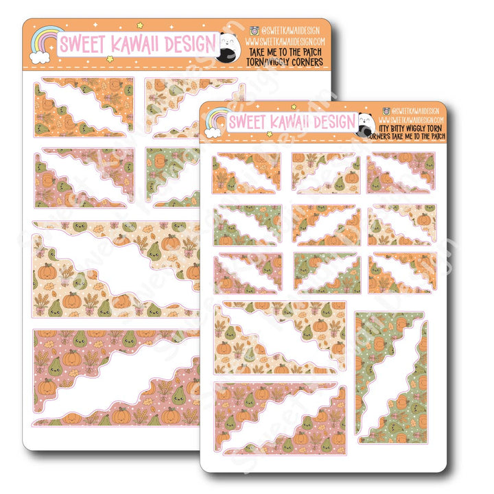 Kawaii Torn / Wiggly Corner Stickers - Take Me To The Patch