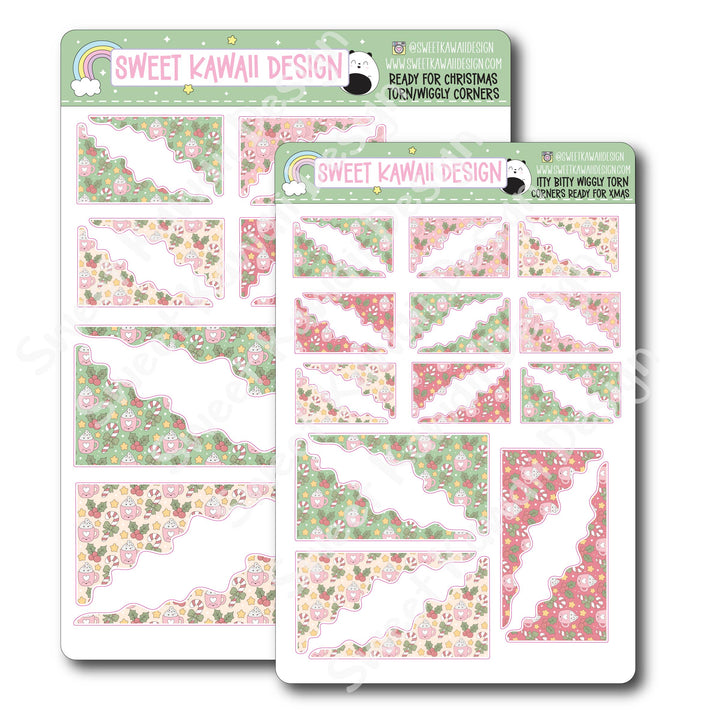 Kawaii Torn / Wiggly Corner Stickers - Ready for Christmas