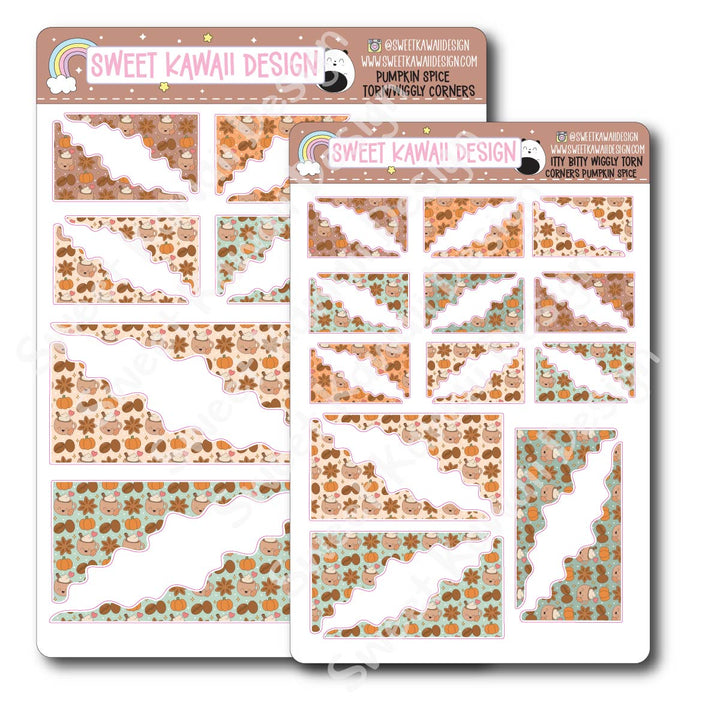 Kawaii Torn / Wiggly Corner Stickers - Pumpkin Spice Latte