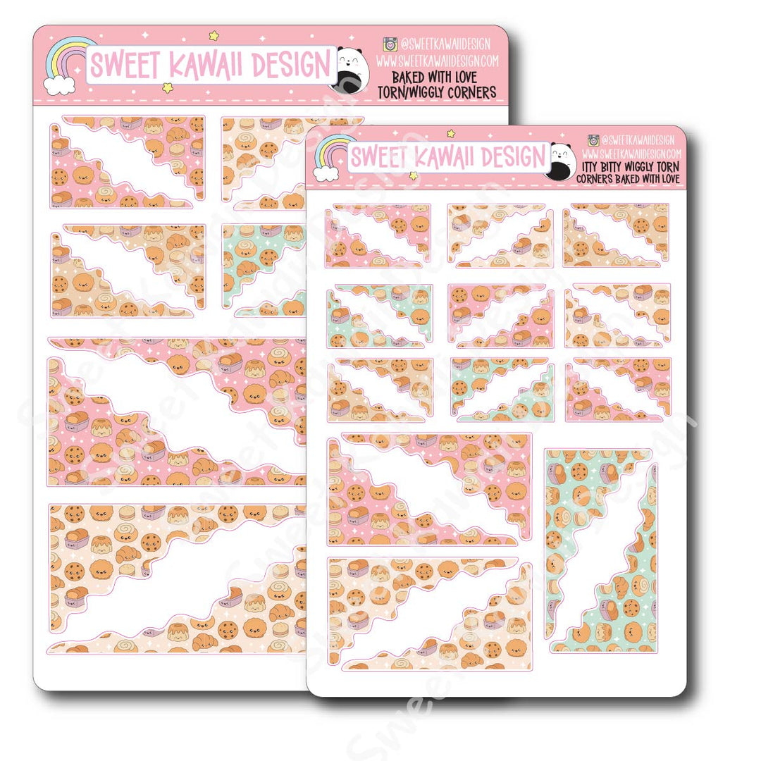 Kawaii Torn / Wiggly Corner Stickers - Baked with Love