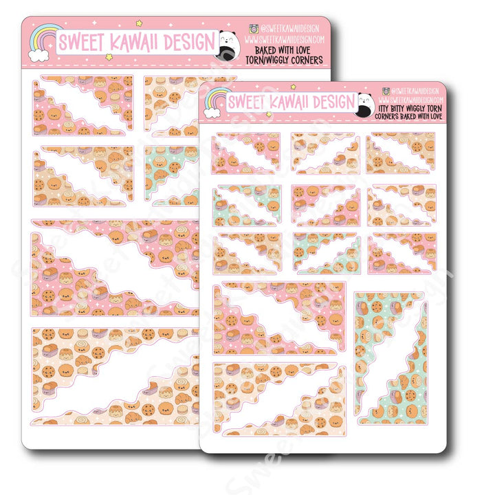 Kawaii Torn / Wiggly Corner Stickers - Baked with Love
