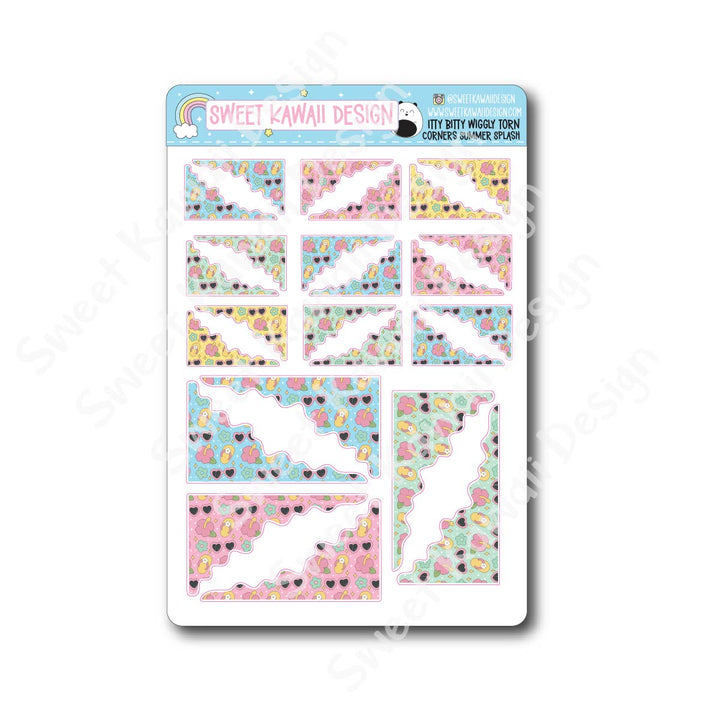 Kawaii Torn / Wiggly Corner Stickers - Summer Splash