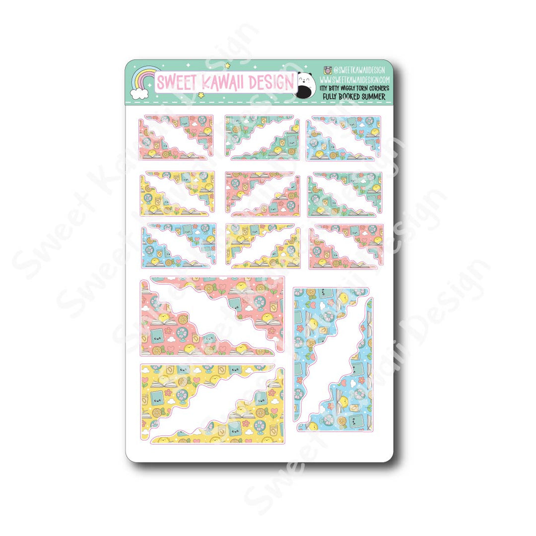 Kawaii Torn / Wiggly Corner Stickers - Fully Booked Summer