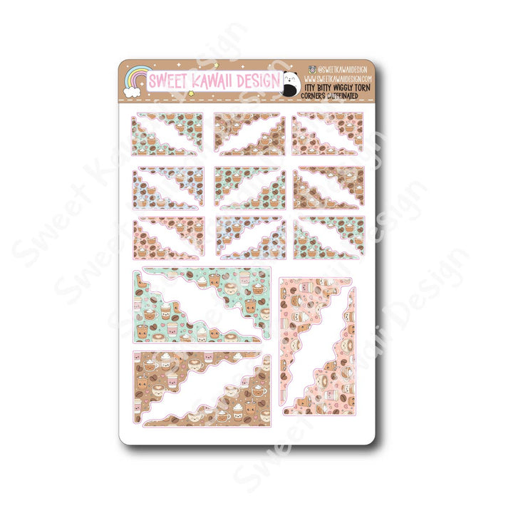 Kawaii Torn / Wiggly Corner Stickers - Caffeinated
