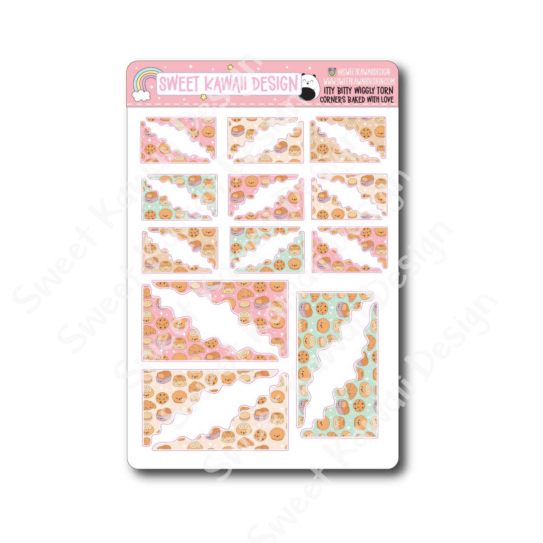 Kawaii Torn / Wiggly Corner Stickers - Baked with Love