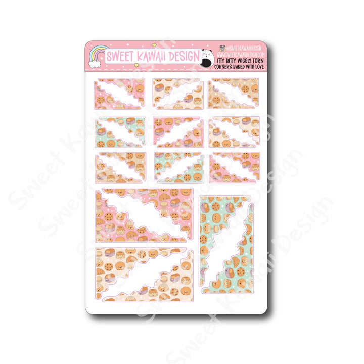 Kawaii Torn / Wiggly Corner Stickers - Baked with Love