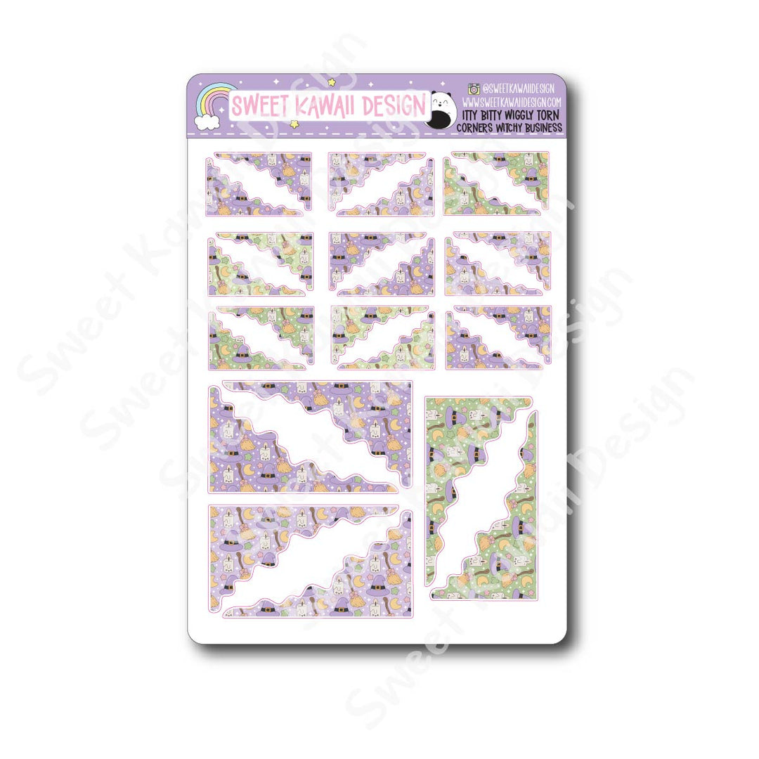 Kawaii Torn / Wiggly Corner Stickers - Witchy Business