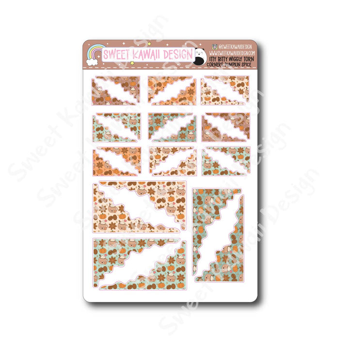 Kawaii Torn / Wiggly Corner Stickers - Pumpkin Spice Latte