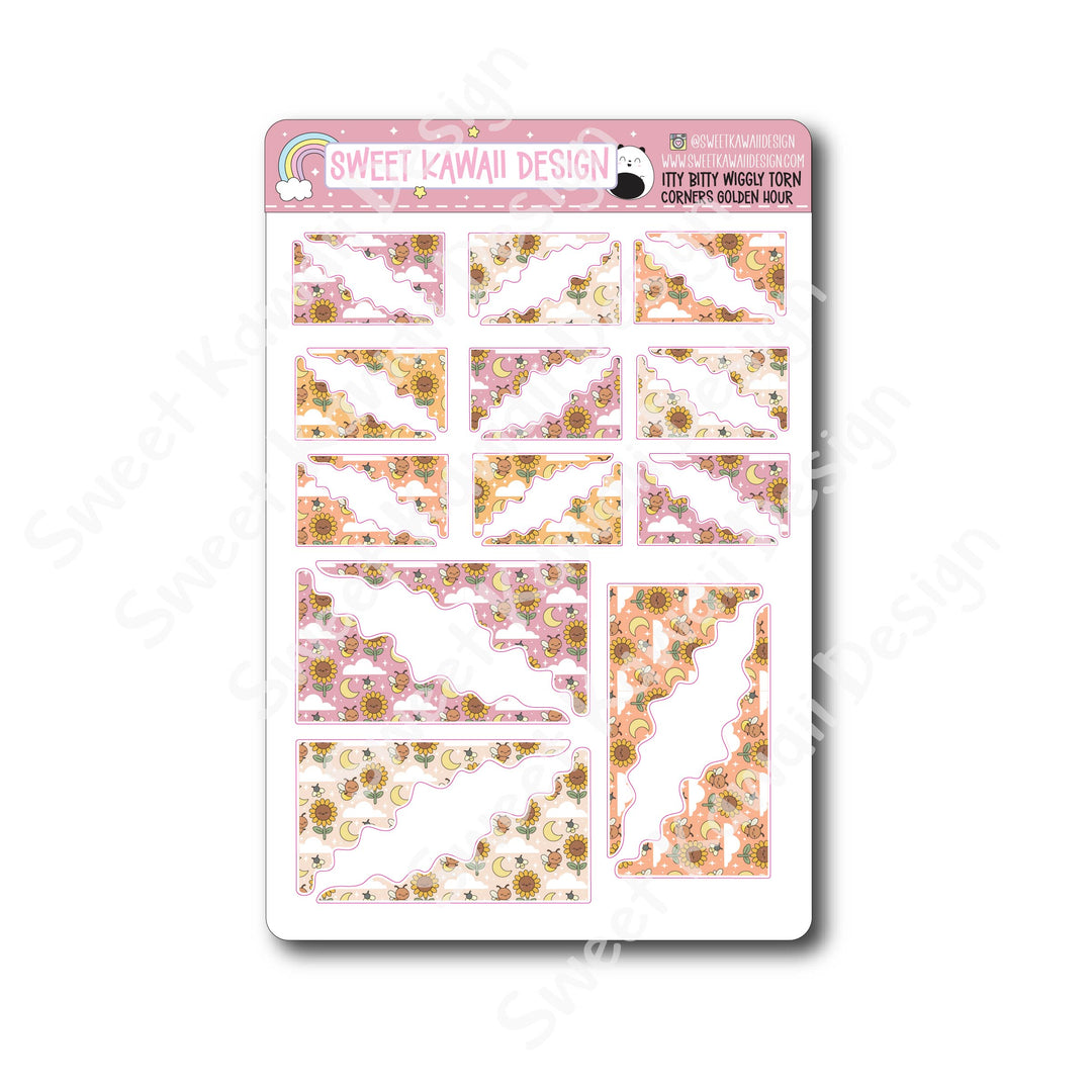 Kawaii Torn / Wiggly Corner Stickers - Golden Hour