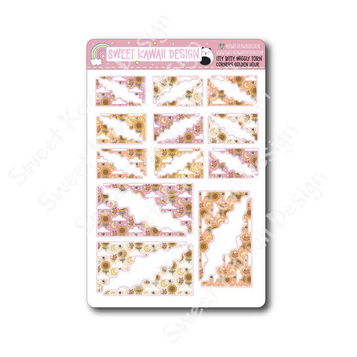 Kawaii Torn / Wiggly Corner Stickers - Golden Hour