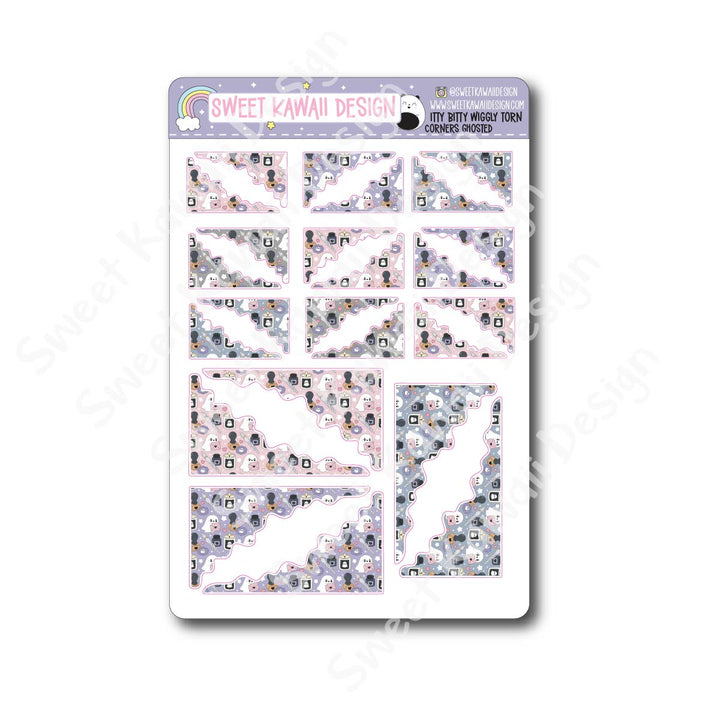 Kawaii Torn / Wiggly Corner Stickers - Ghosted