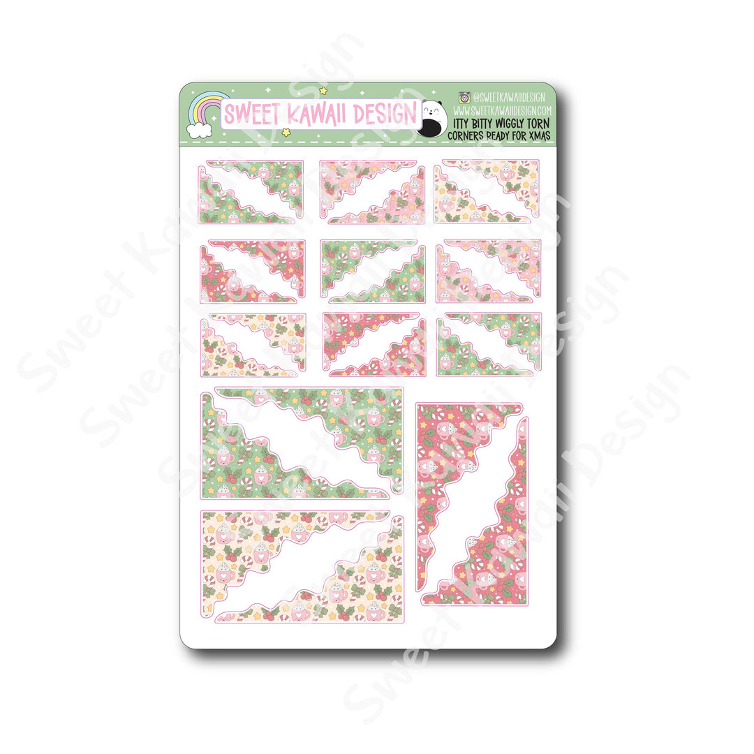 Kawaii Torn / Wiggly Corner Stickers - Ready for Christmas