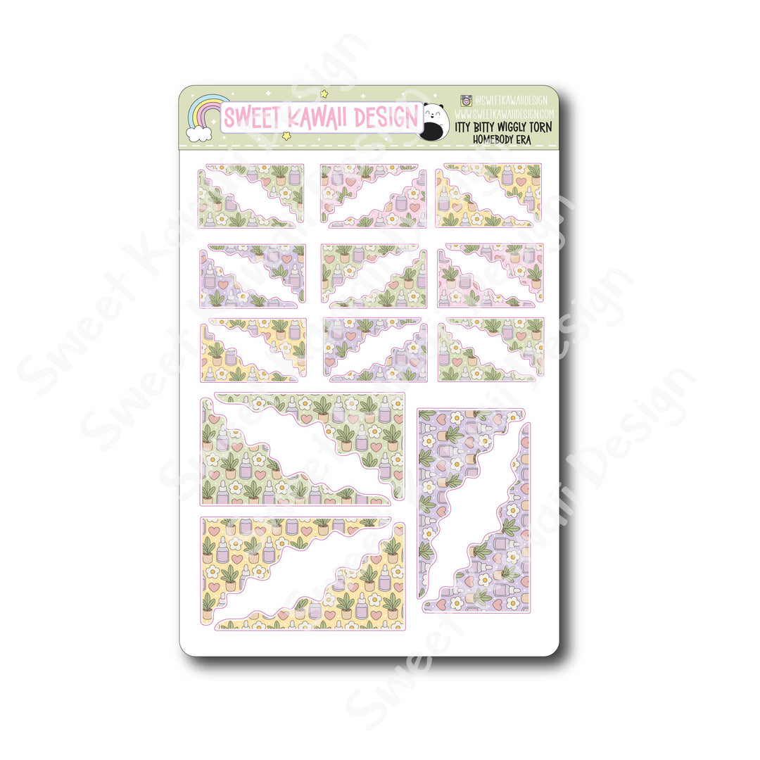 Kawaii Torn / Wiggly Corner Stickers - Homebody Era