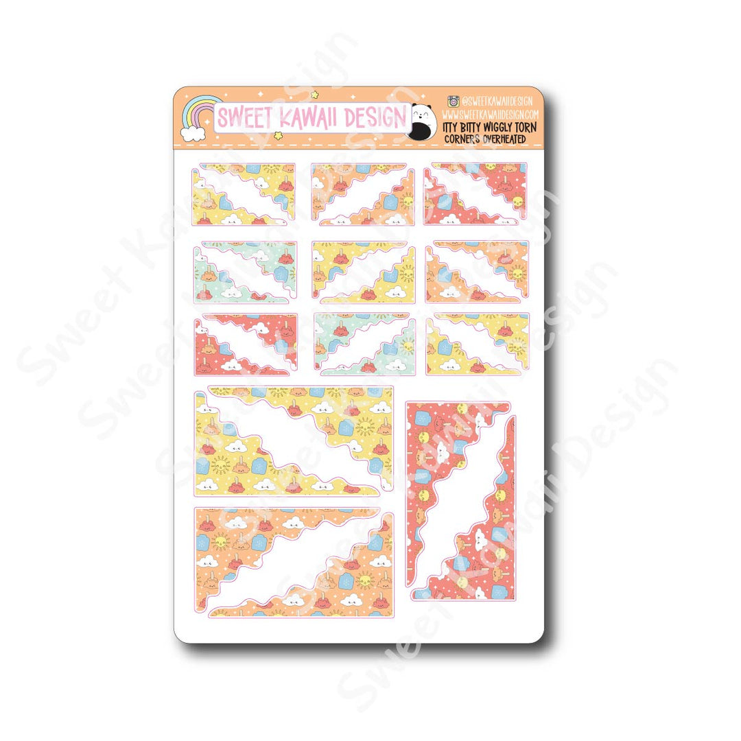 Kawaii Torn / Wiggly Corner Stickers - Overheated