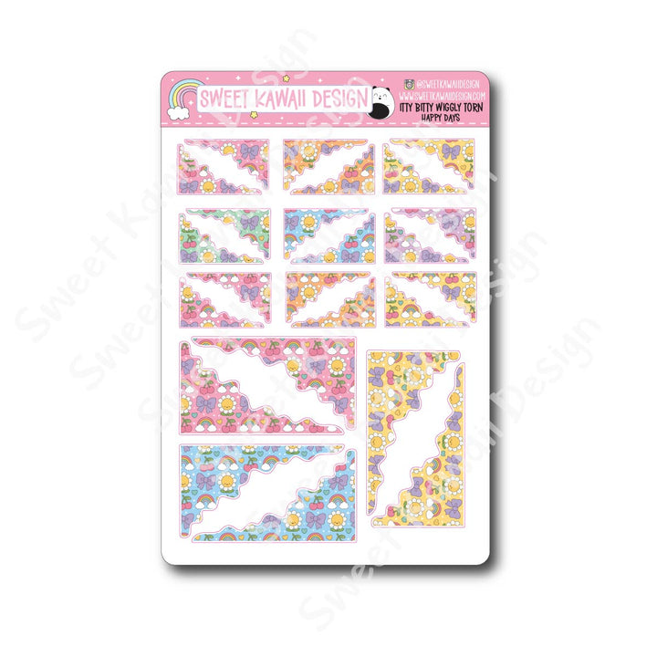 Kawaii Torn / Wiggly Corner Stickers - Happy Days