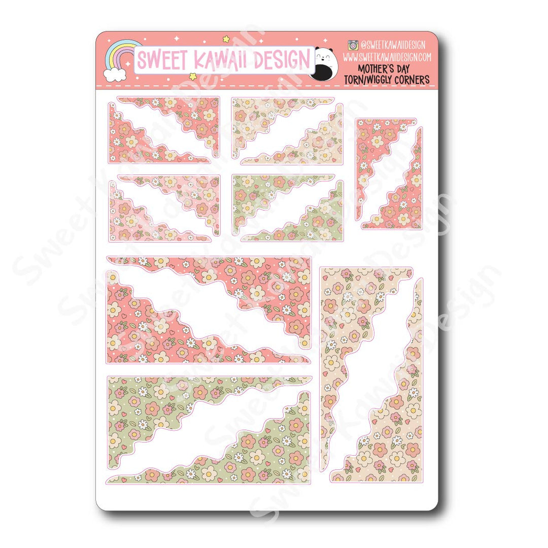 Kawaii Torn / Wiggly Corner Stickers - Mother's Day