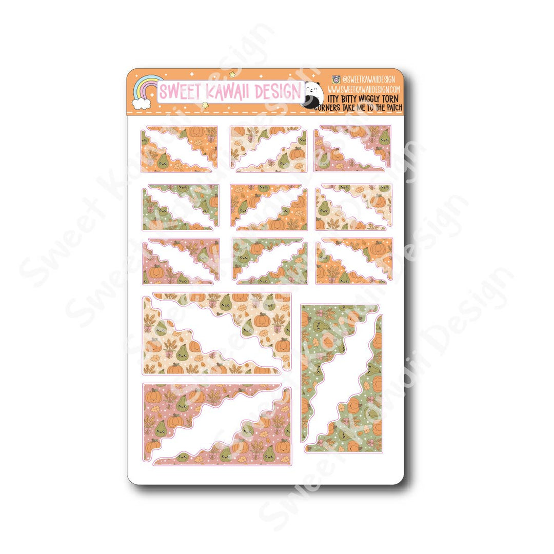 Kawaii Torn / Wiggly Corner Stickers - Take Me To The Patch