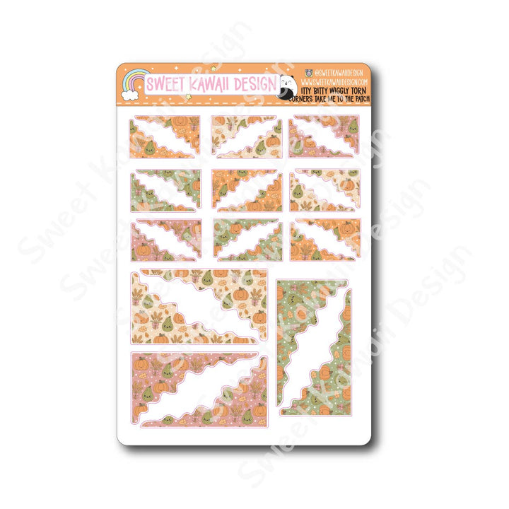 Kawaii Torn / Wiggly Corner Stickers - Take Me To The Patch