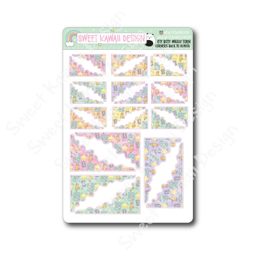 Kawaii Torn / Wiggly Corner Stickers - Back to School