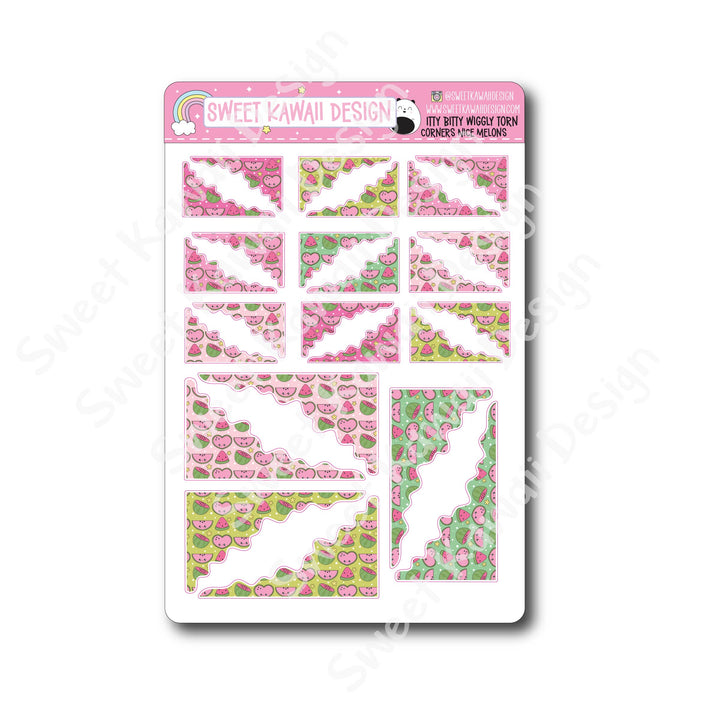 Kawaii Torn / Wiggly Corner Stickers - Nice Melons