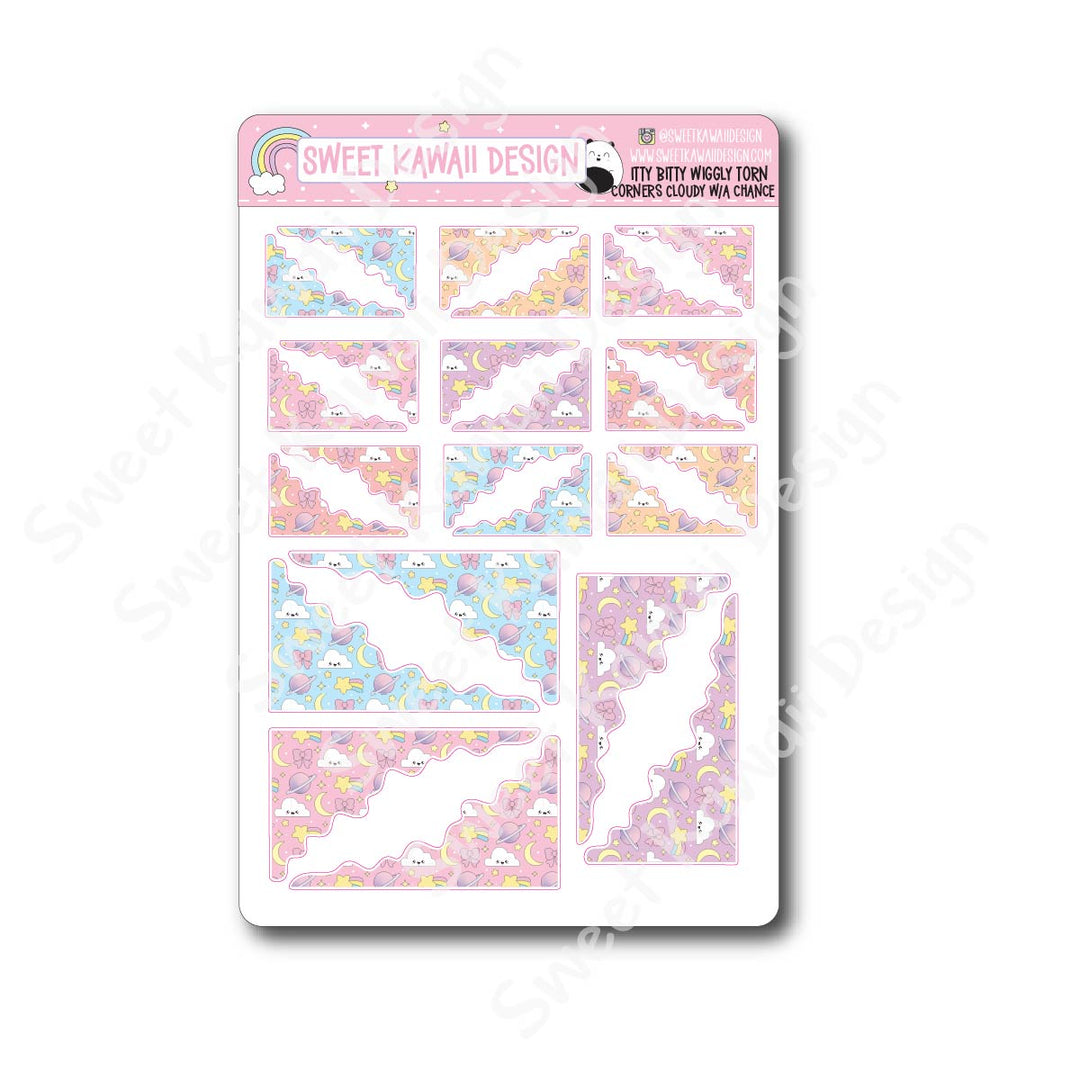 Kawaii Torn / Wiggly Corner Stickers - Cloudy With A Chance
