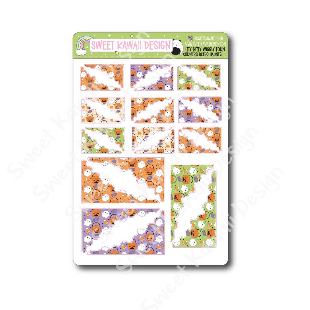 Kawaii Torn / Wiggly Corner Stickers - Retro Haunts