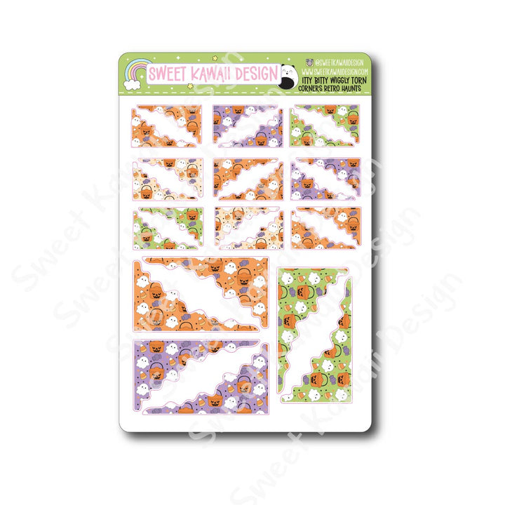 Kawaii Torn / Wiggly Corner Stickers - Retro Haunts