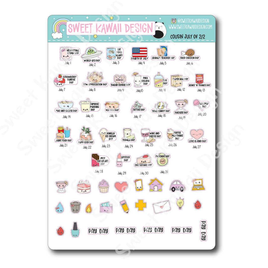 July 2025 Monthly Overview Stickers - Hobo COUSIN