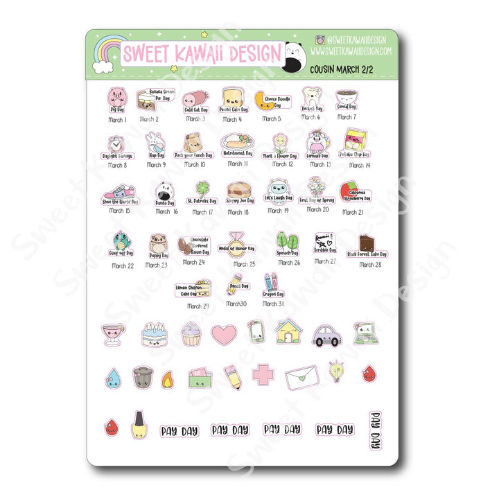 March 2026 Monthly Overview Stickers - Hobo COUSIN