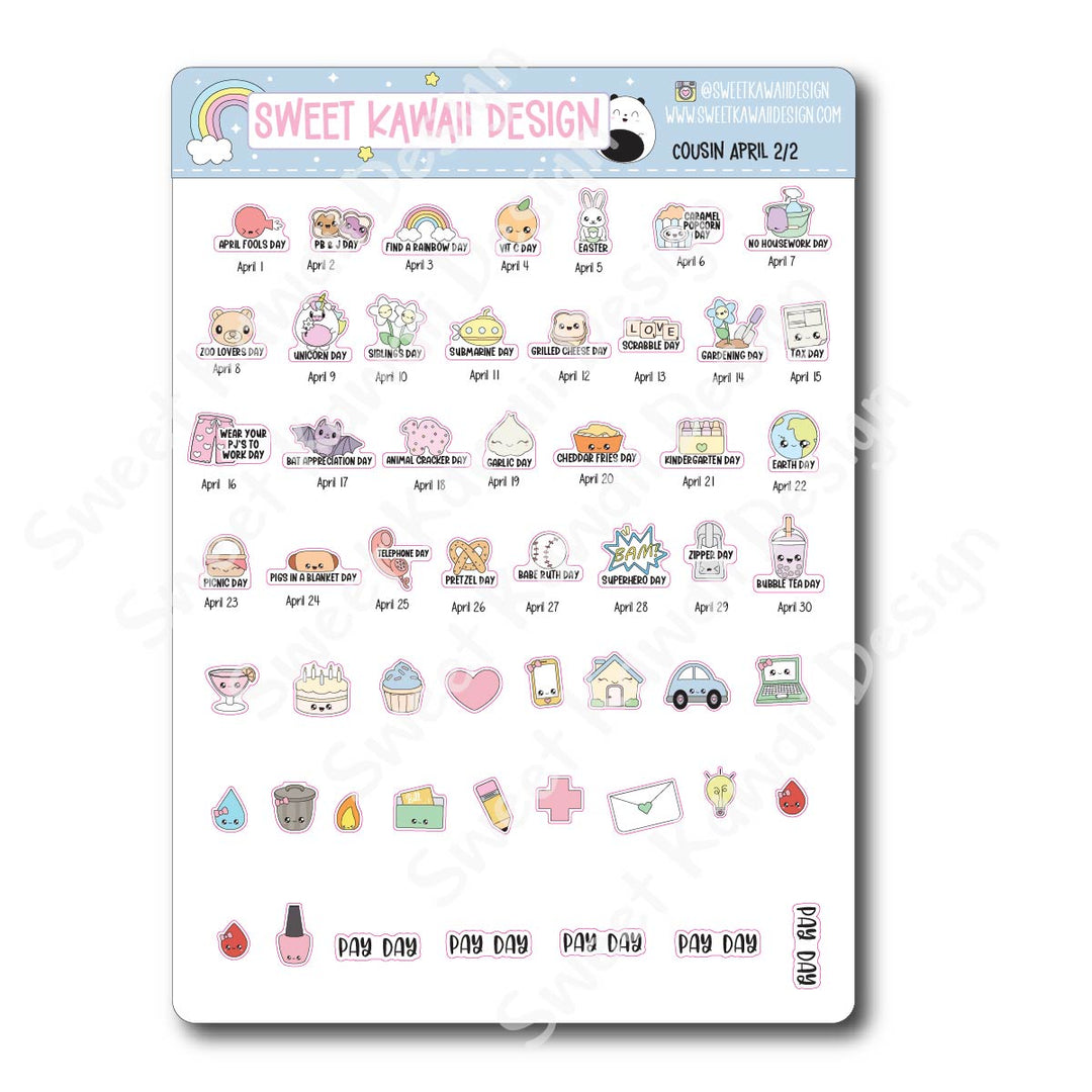 April 2026 Monthly Overview Stickers - Hobo COUSIN